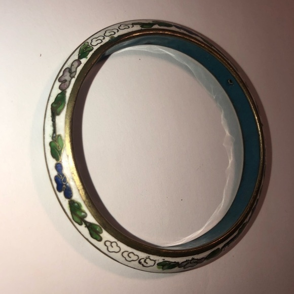 VTG Chinese Cloisonné Enamel Floral Edged Bangle 7.5” - Picture 2 of 7